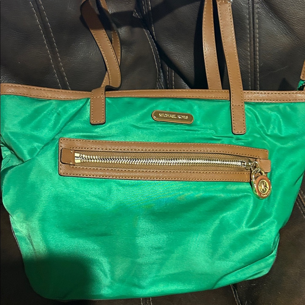 Michael Kors Emerald and Tan Tote